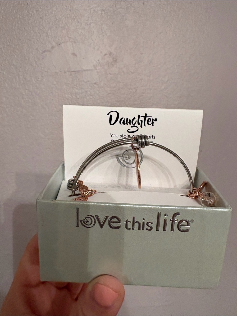 Daughter Rose Gold & Silver Charm Bangle Bracelet